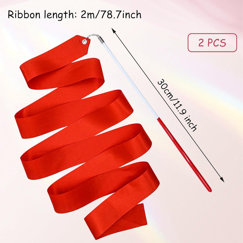 Drokenle 2pcs Rhythmic Dance Ribbons with Wands, 78.7 Inch Rhythmic Gymnastics Ribbon Dancer Wand Twirling Dancing Ribbon Streamers, Fits Artistic Dancing Gymnastics Training - Image 2